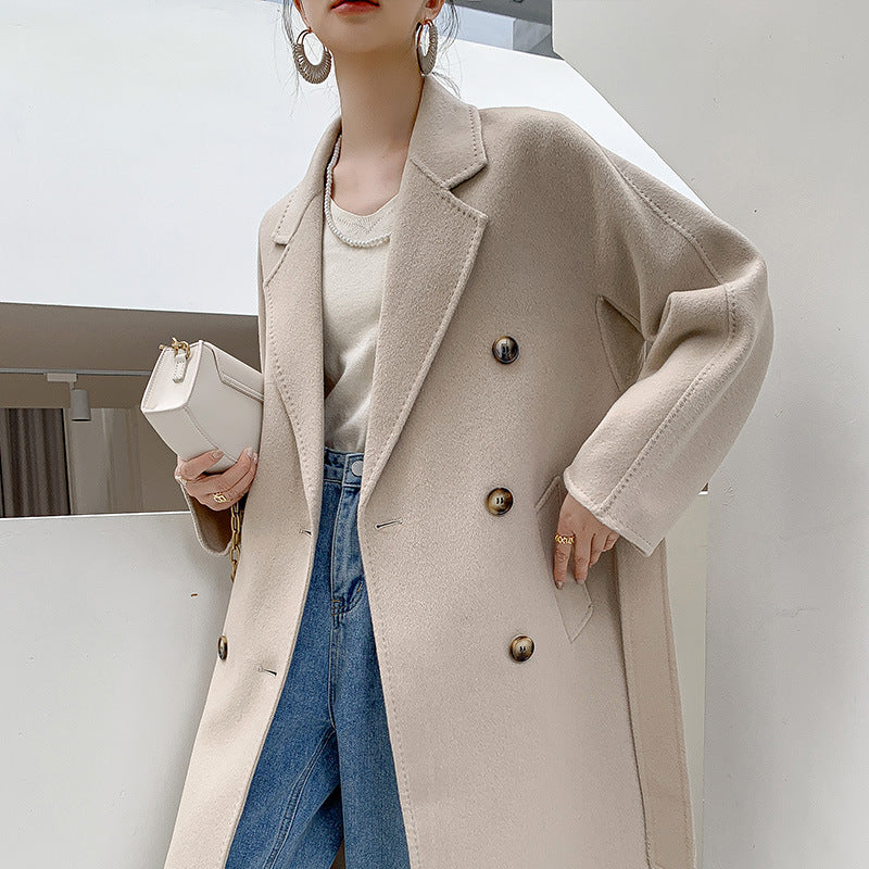 Women's Wool Suit Collar Reversible Tweed Coat - Fashionable & Versatile