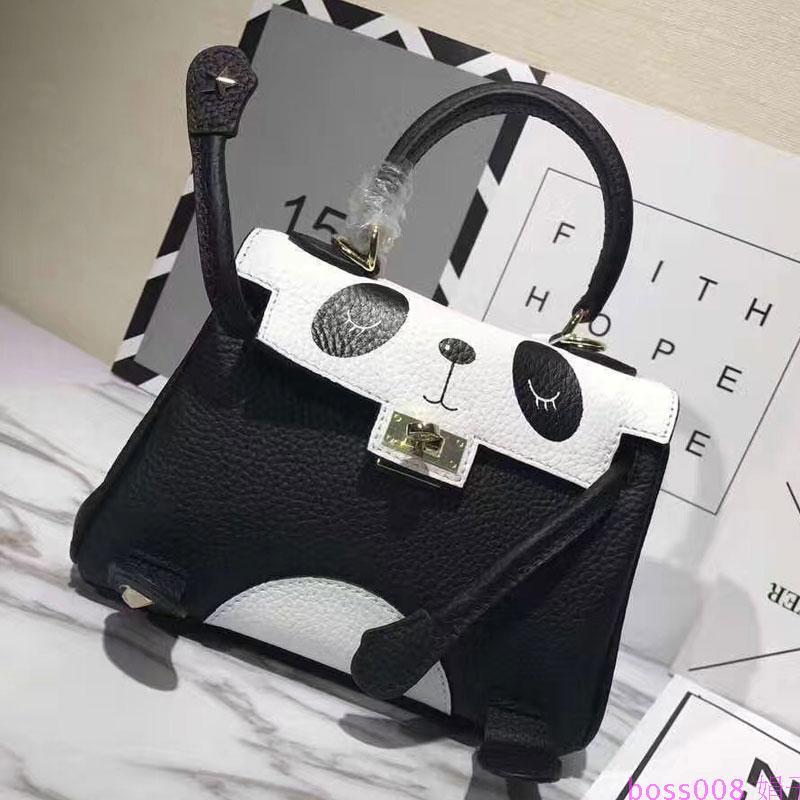 Panda Print Cowhide Leather Handbag – Large & Small Sizes