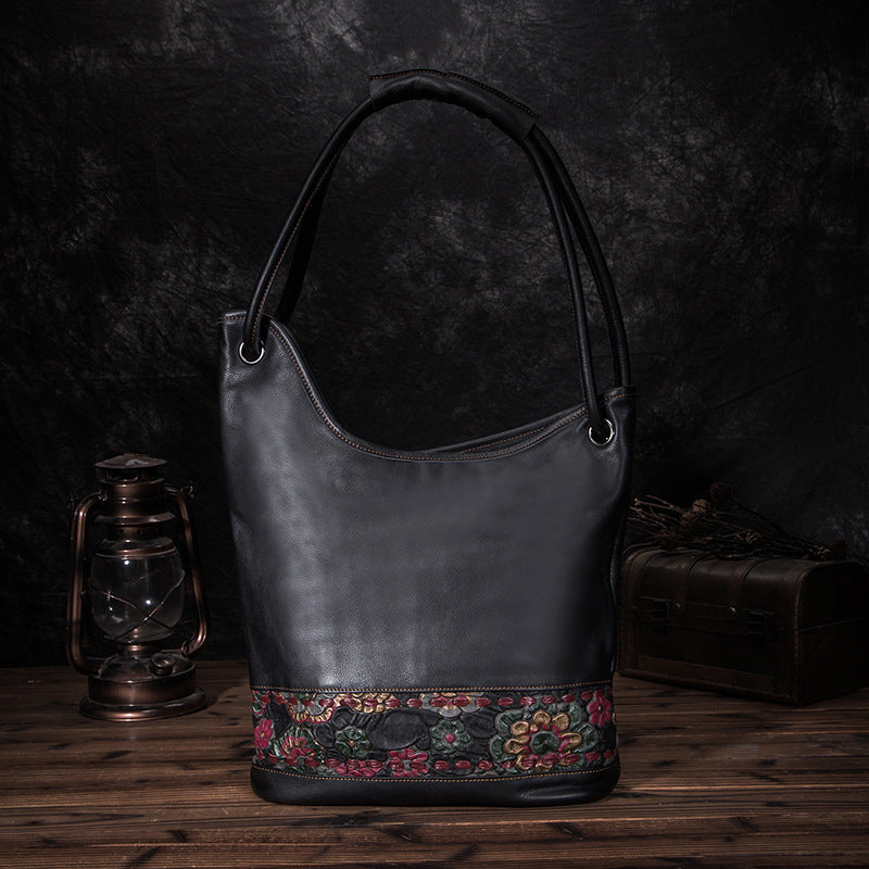 Sac à bandoulière en cuir de vachette grande capacité pour femme, noir et café
