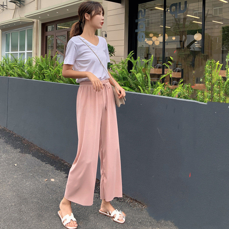 Women's Plus Size Wide-Leg Summer Pants Loose High Waist Cotton