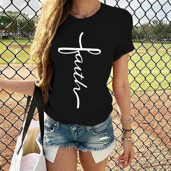 Letter Print Round Neck Short Sleeve T-Shirt