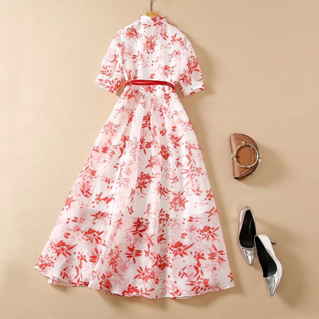 Elegant Printed Doll Collar Dress