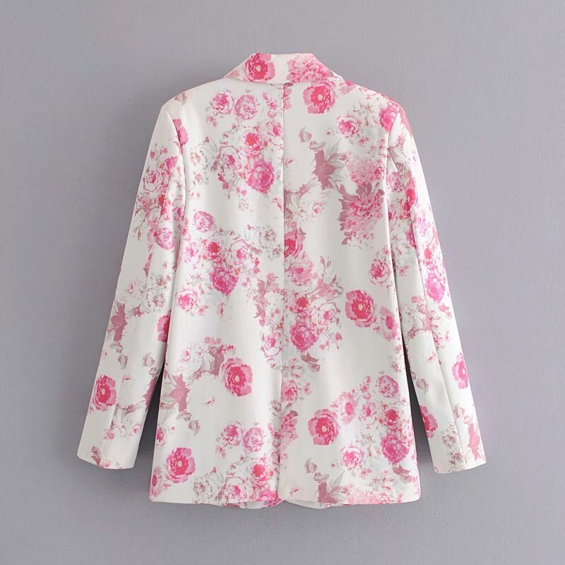 Floral Rose Print Suit Jacket with Suit Collar