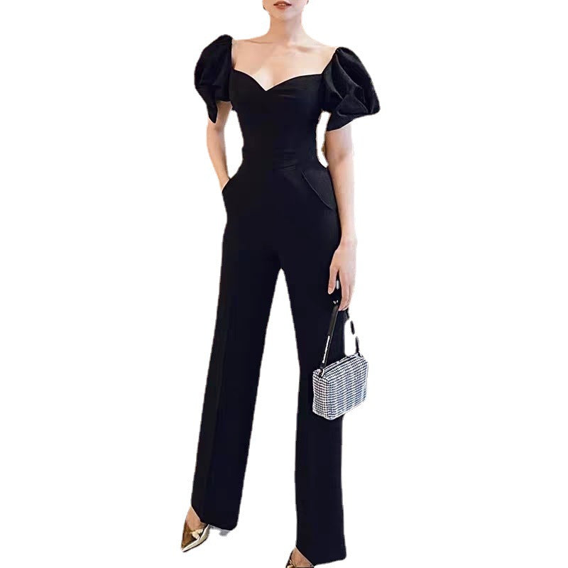 High Waist Slim Black Tube Top Jumpsuit