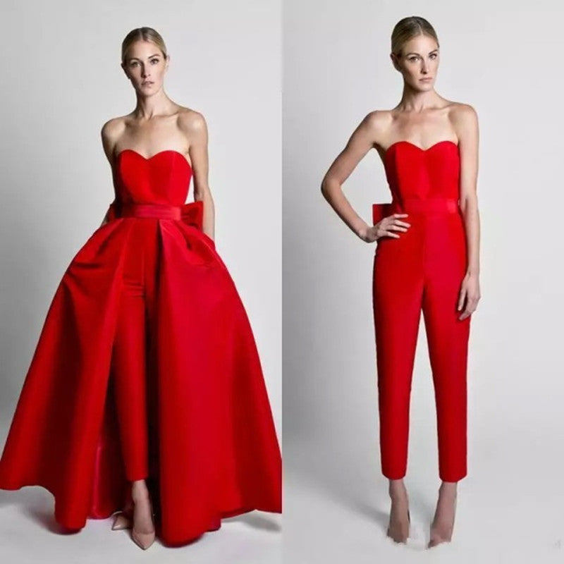 Robe de soirée-combinaison rouge