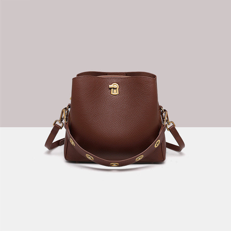 Women's Top Layer Leather Handheld Messenger Bag - Black, Mocha, Brick Red