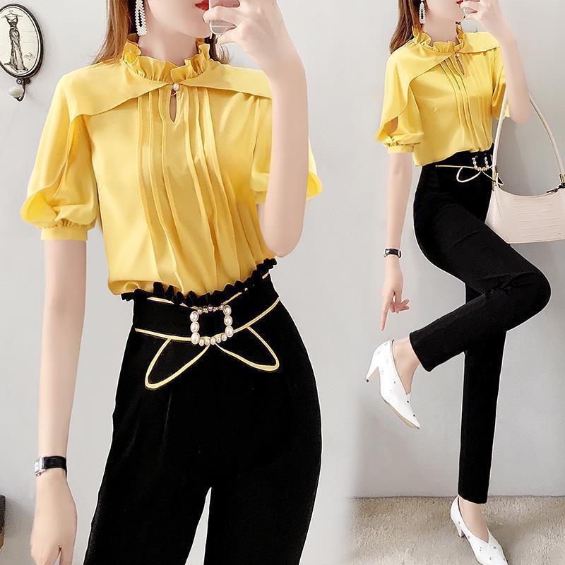 Two-Piece Women's Cotton Shirt with Beading in Light Mature Style