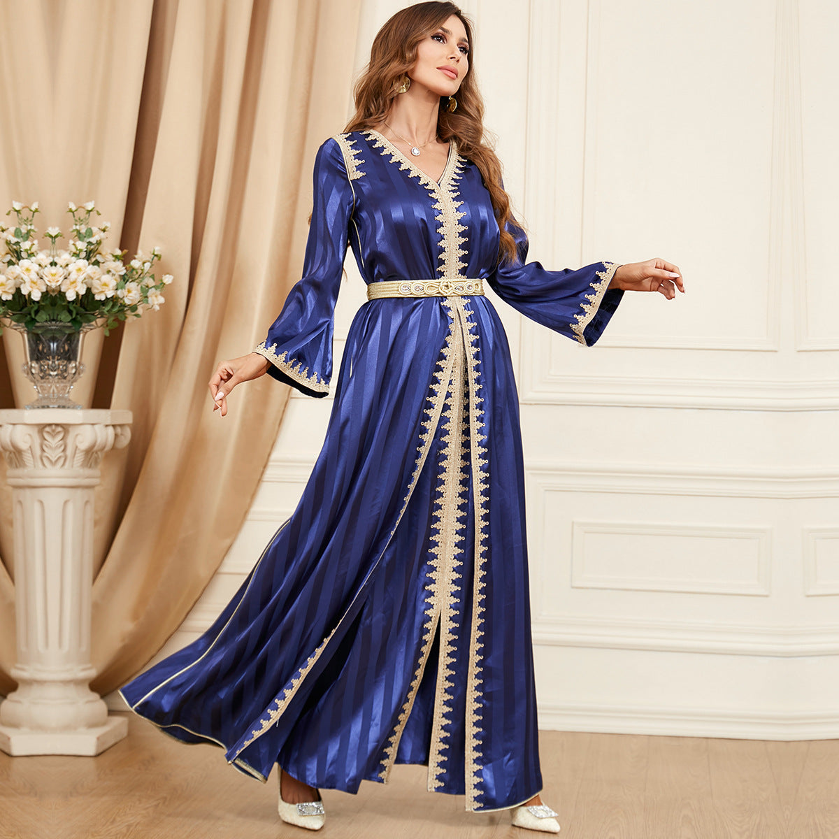 Satin Two-Piece Evening Dress for Arabian Women in Multiple Sizes and Colors