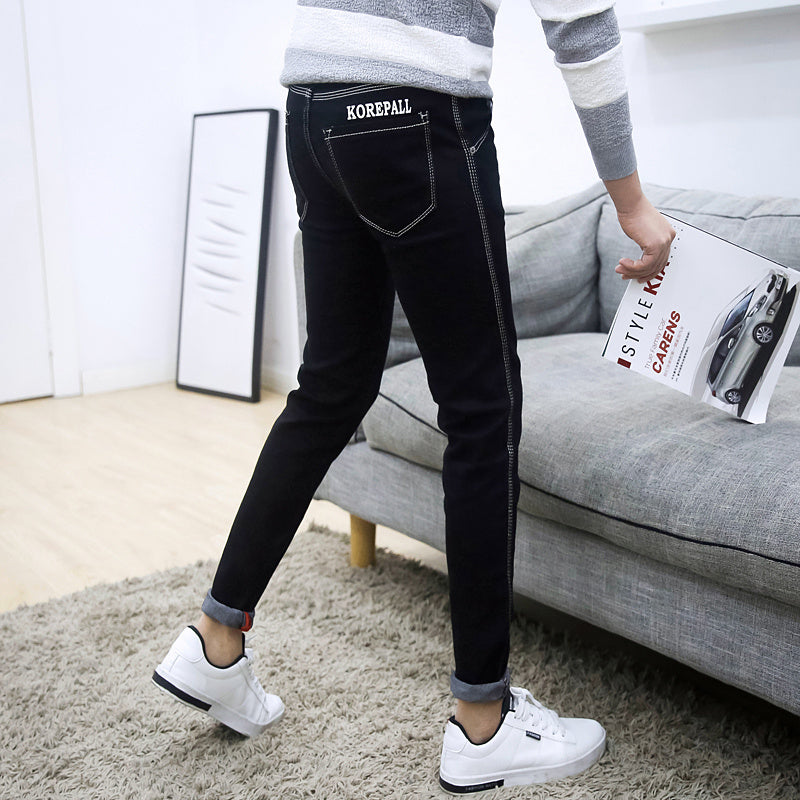 Autumn Black Ripped Ankle Jeans for Men