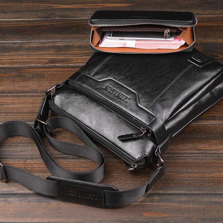 Men's Soft Polyester Lined Messenger Shoulder Bag with Zipper Closure