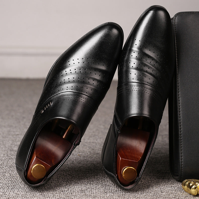 Men's Casual Pointed Toe Leather Shoes with Elastic Band