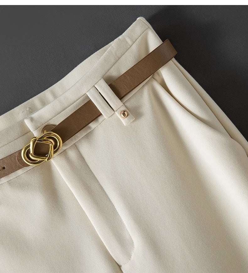 Women’s Autumn High-Waist Wide-Leg Straight Casual Pants with Belt