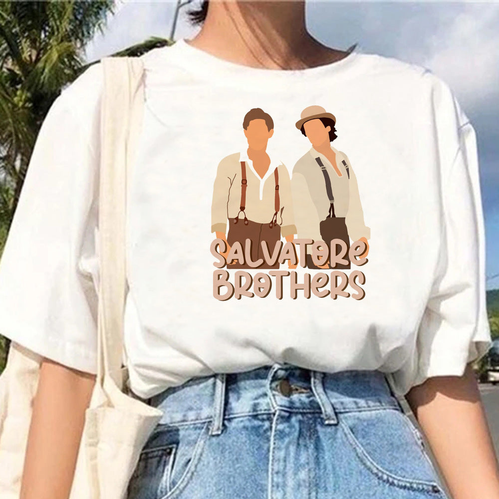 Pull décontracté en coton blanc à manches courtes et motif géométrique pour femme