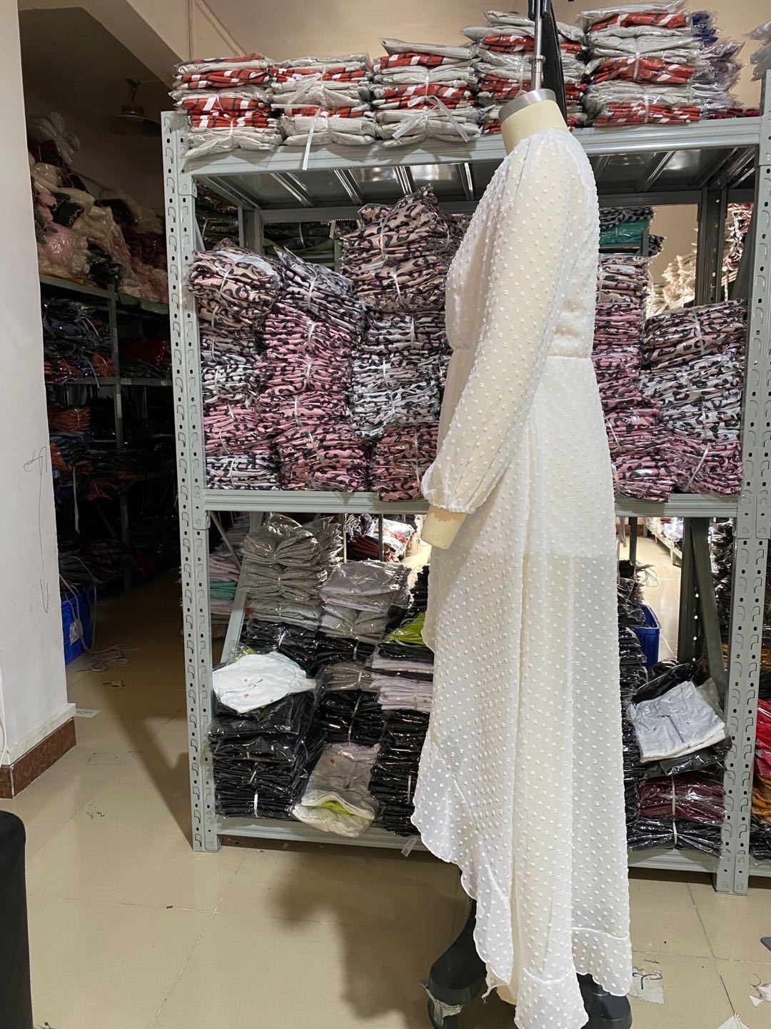 Fashion and elegant dress with waist polka dot V-neck