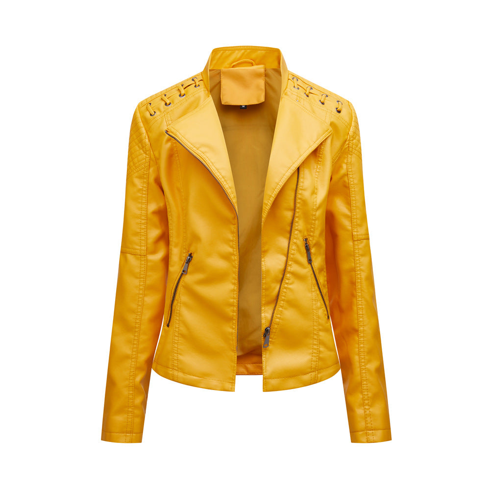 Women’s Slim Short PU Leather Motorcycle Jacket