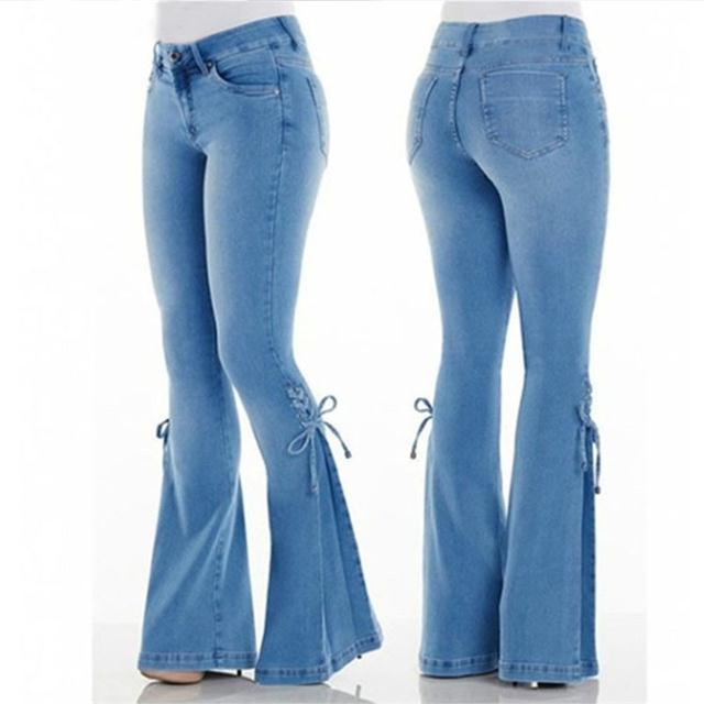 Wide-Leg Flared Jeans Polyester Slim Pants