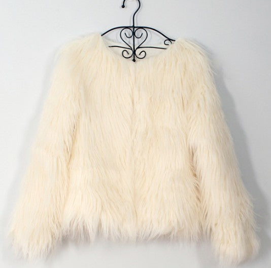 Autumn Winter Women's Long Wool Fur Coat with V Collar and Long Sleeves