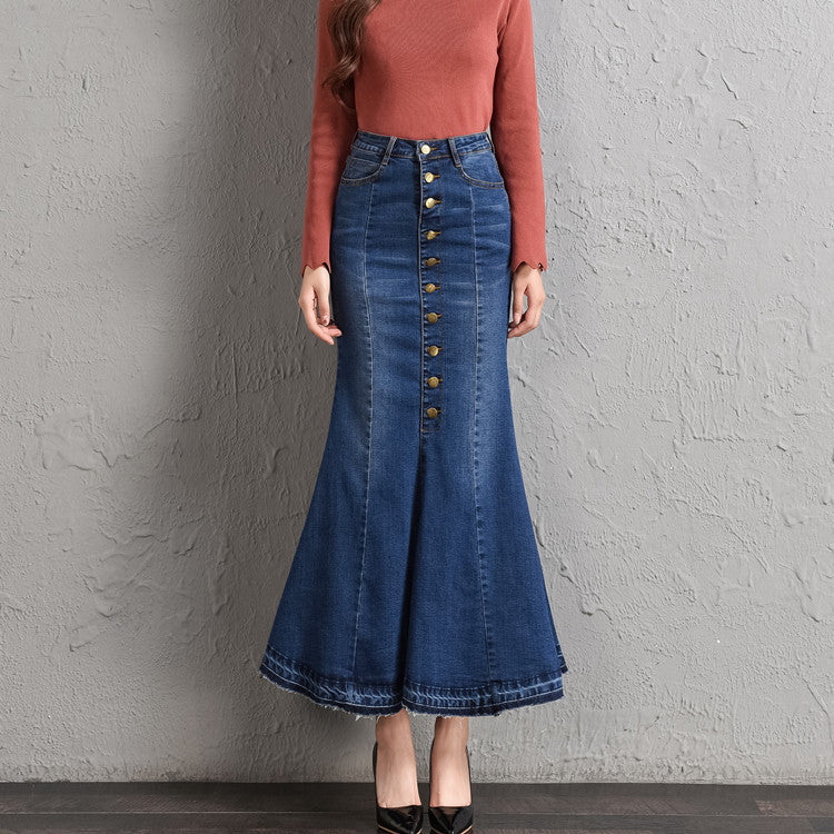 Button-Up Denim Mermaid Skirt