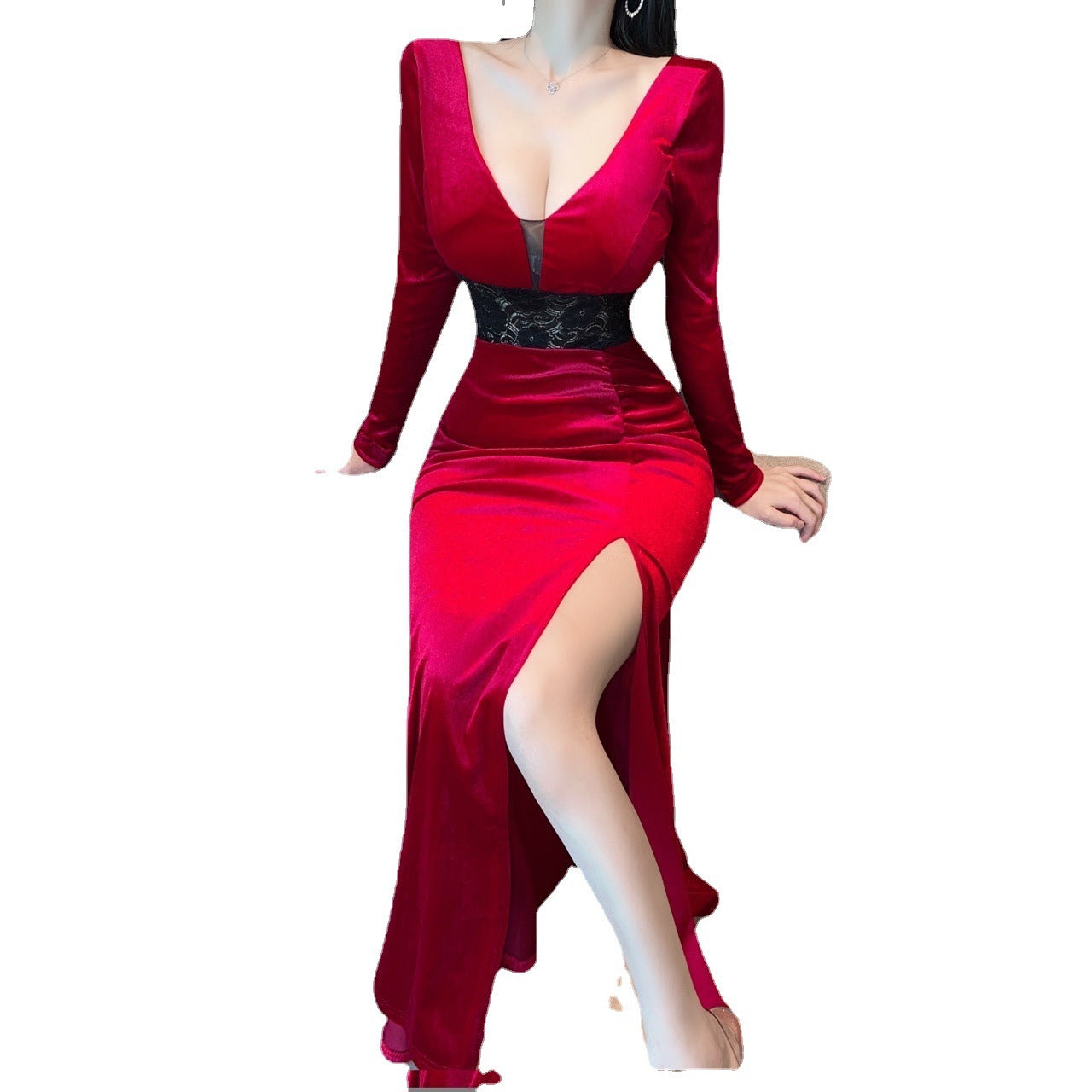 Jupe longue en velours doré avec fente haute – Noir, Rouge, Léopard – du S au XL
