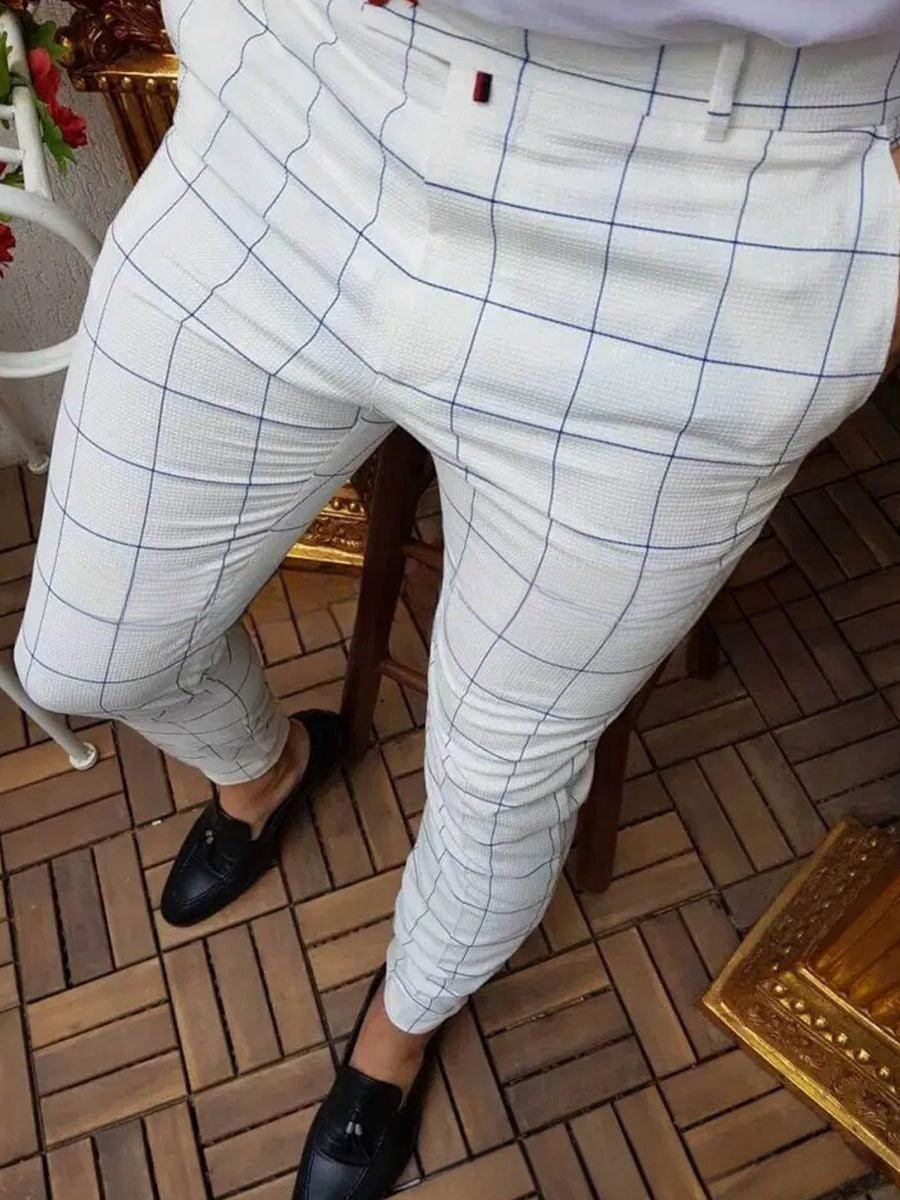Men's Plaid Striped Print Casual And Comfortable Skinny Pants