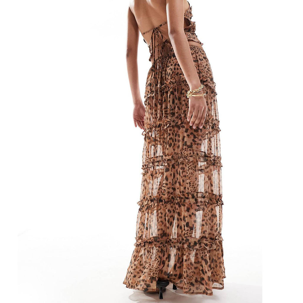 Robe caraco sans manches imprimé léopard avec dos nu pour femme