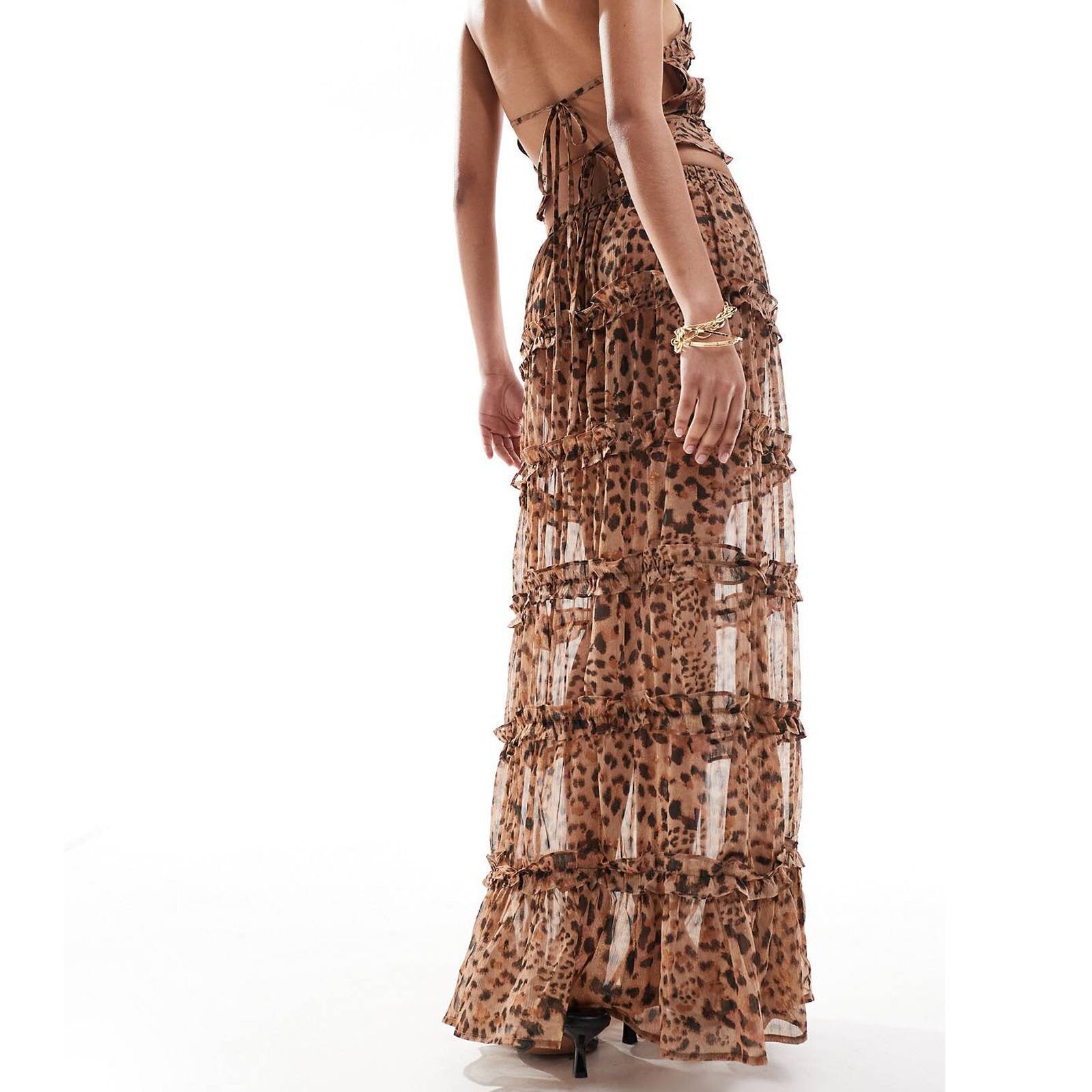 Robe caraco sans manches imprimé léopard avec dos nu pour femme