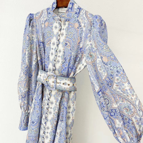 Blue Linen Print Women’s Dress