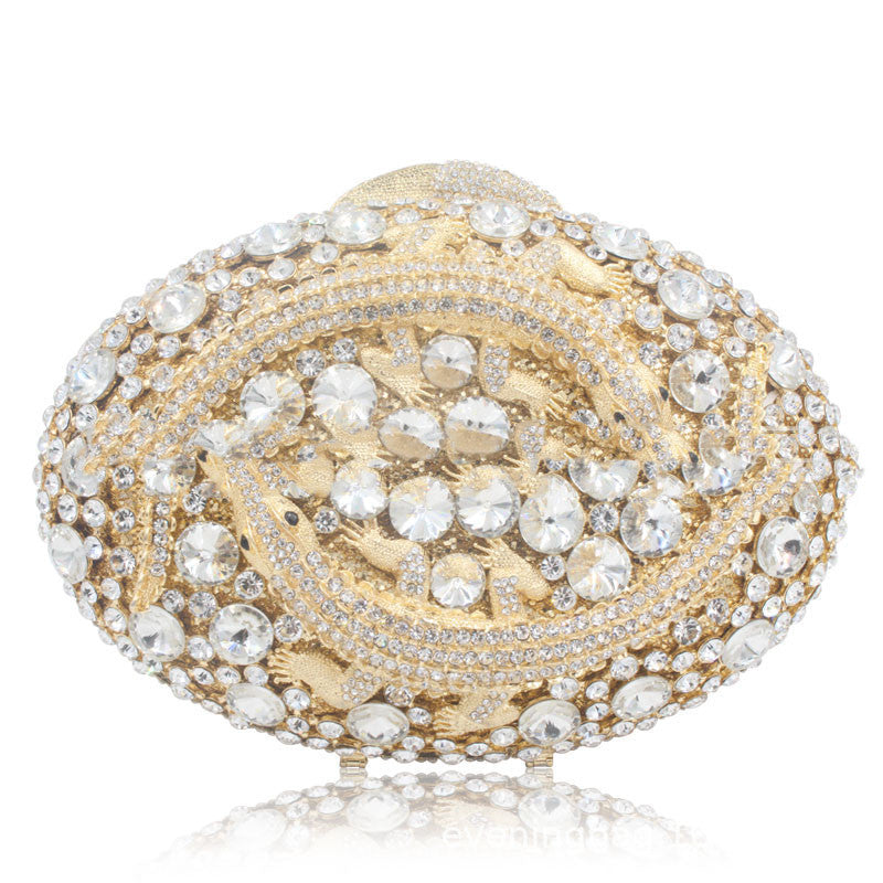 Women's Rhinestone Oval Clutch Evening Bag 20x14x8cm