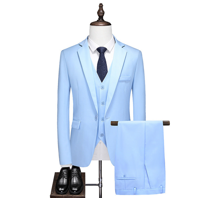 Men's Business Leisure Solid Color Suit Jacket and Pants Cotton Blend