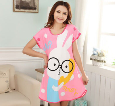 Chemise de nuit d'été pour femme en soie de lait imprimée dessin animé