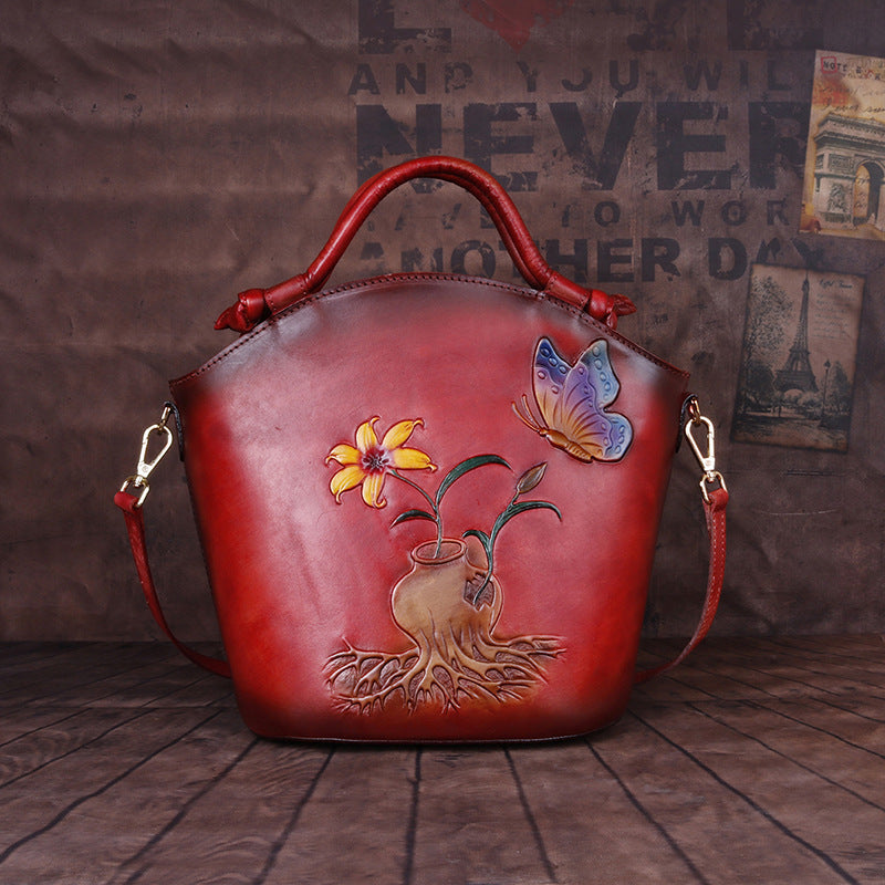 Hand painted one shoulder straddle Bucket Bag