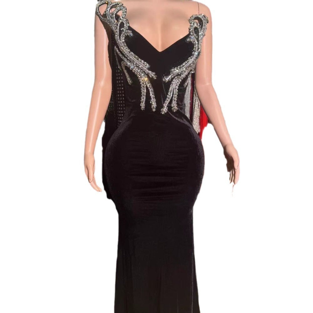 Robe longue noire moulante et bustier