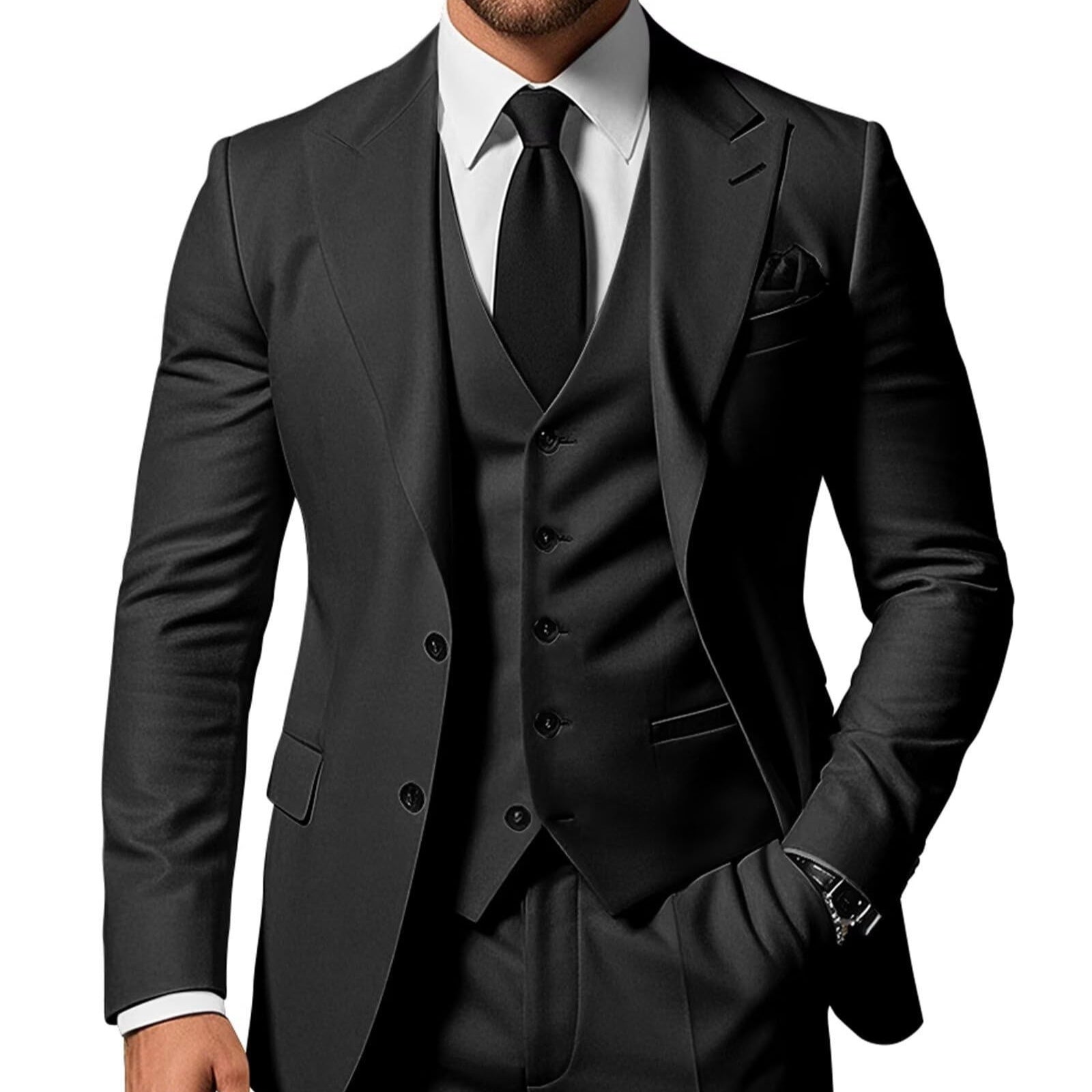 Ensemble 3 pièces uni pour homme : veste, gilet et pantalon à boucle