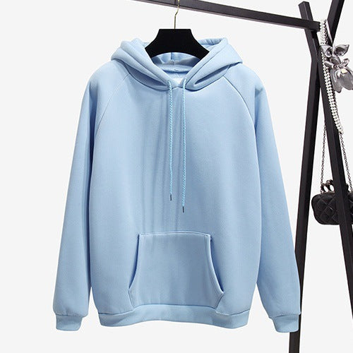 Pure Color Plus Velvet Padded Hooded Sweater