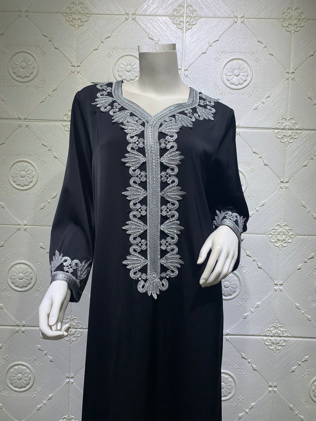 Dubai Embroidery Bronzing Lace Jalabiya Dress with Belt in Multiple Colors and Sizes