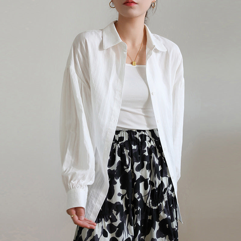 French Jacquard White Sun Protection Top Long Sleeve Spandex