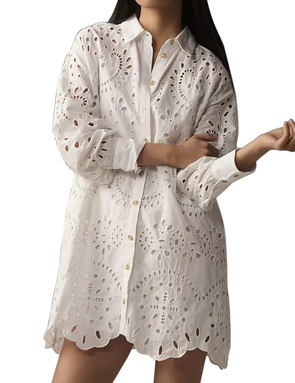 Women's Loose Long-Sleeve Casual Hollow Pleated Shirt