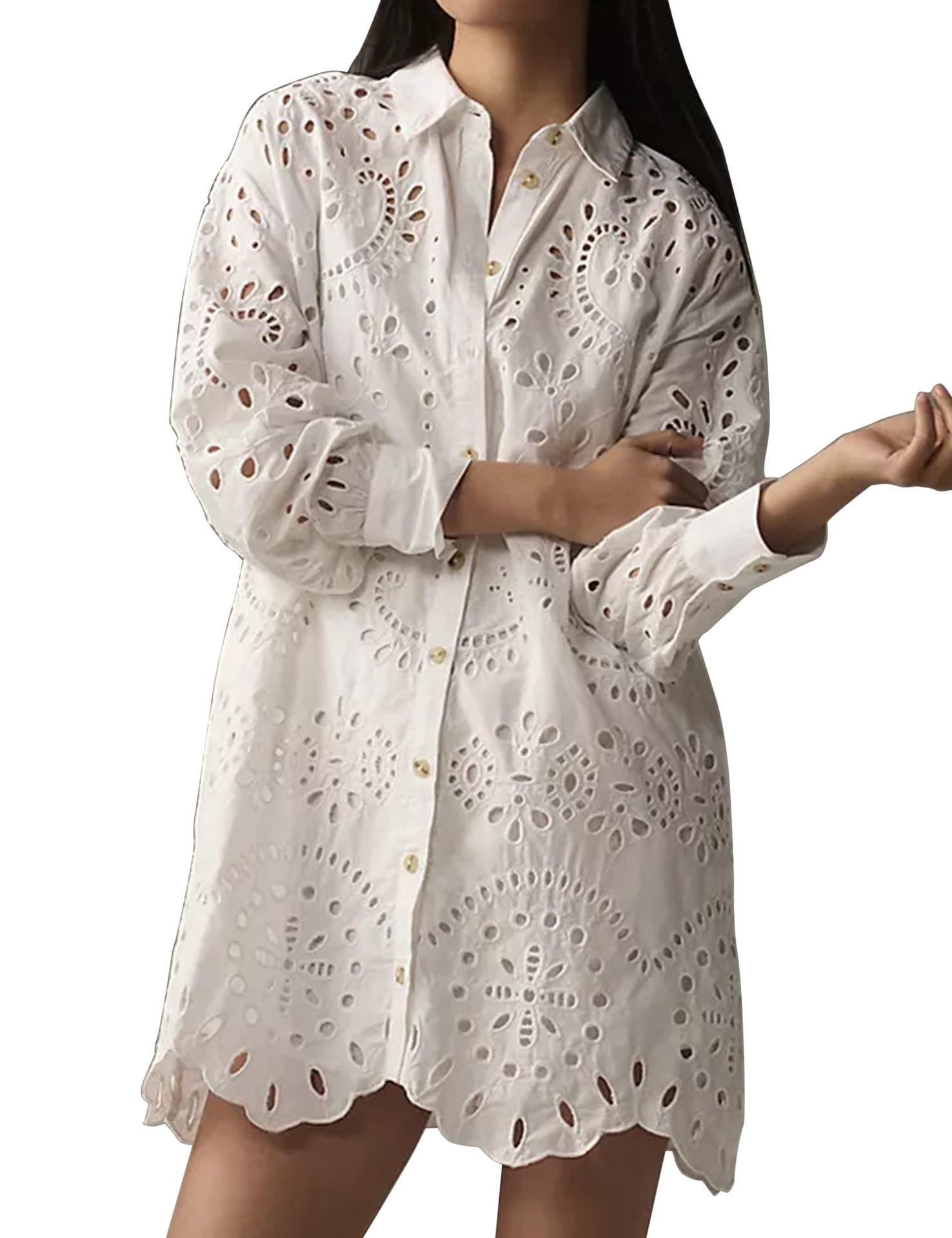 Women's Loose Long-Sleeve Casual Hollow Pleated Shirt