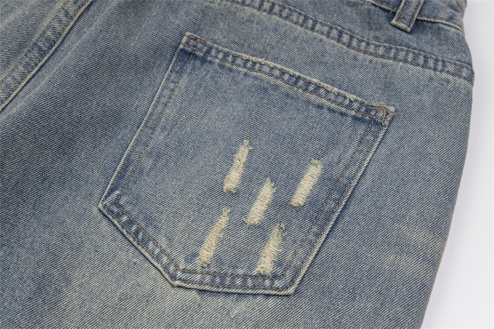 Loose Mid Waist Ripped Denim Jeans for Men and Women