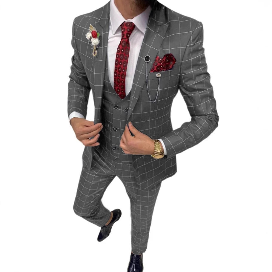Costume trois pièces polyvalent homme coupe slim à motif quadrillé