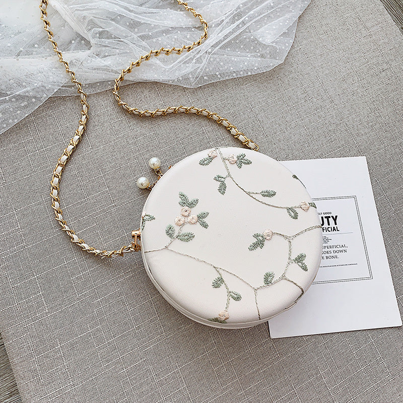 All-Match Small Round PU Crossbody Bag with Chain