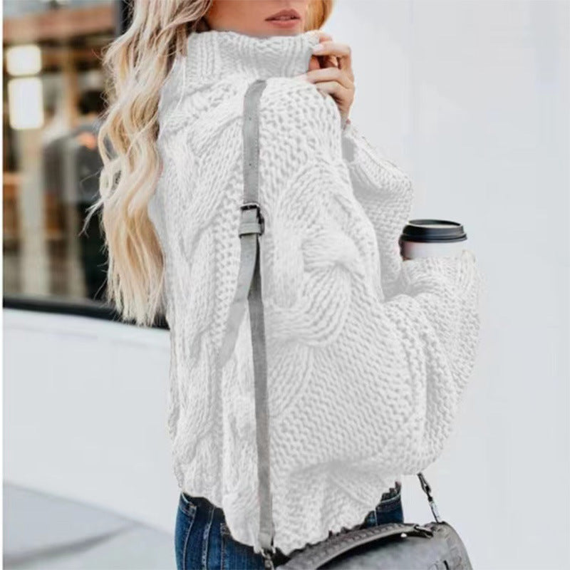 Pull décontracté à col roulé et manches longues pour femme