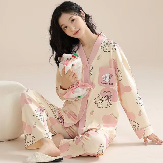 Ensemble pyjama à manches longues en coton pour femme