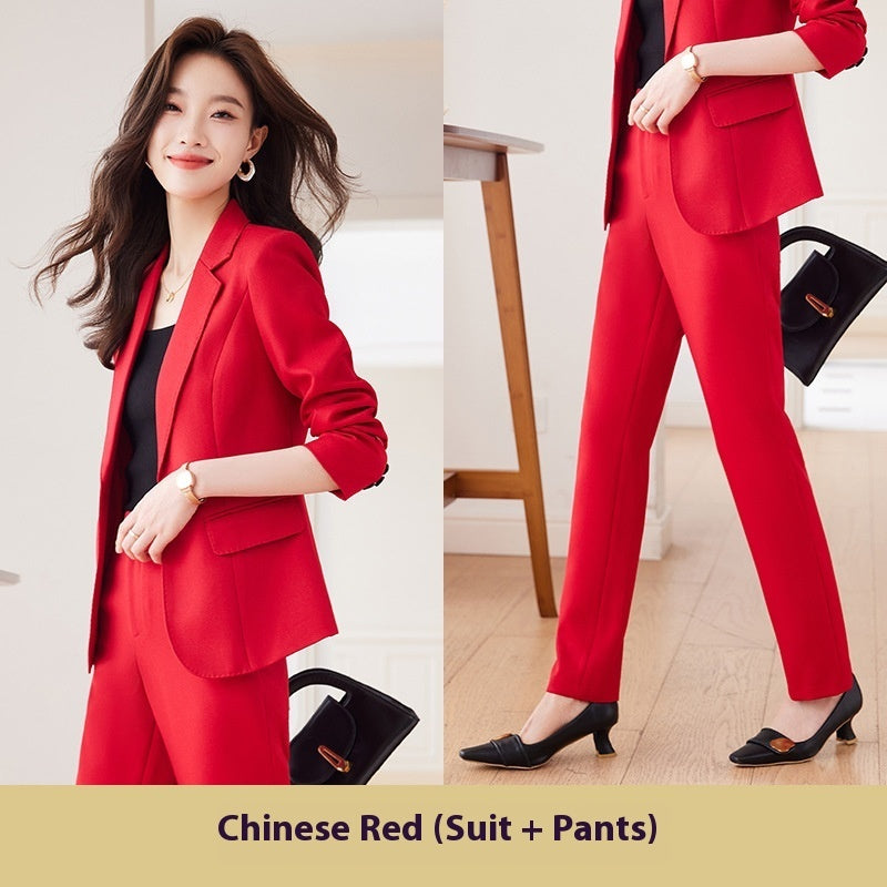 Red Blazer Suit for Women Fall Winter Fashion Temperament Goddess Style