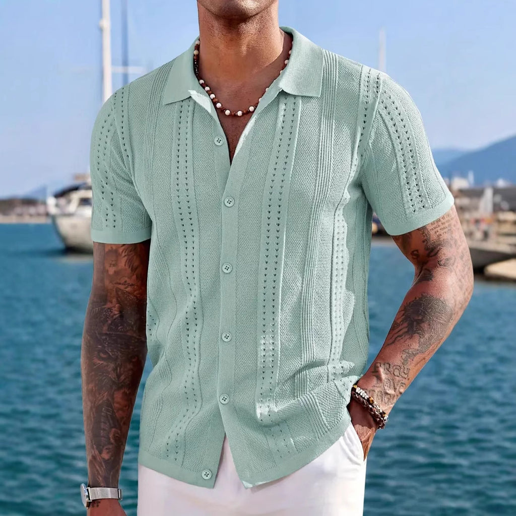 Men's Breathable Short-Sleeve Knitted Cardigan Solid Color