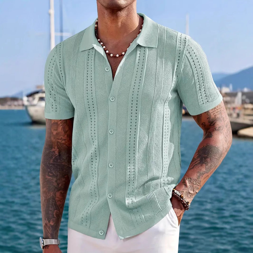 Men's Breathable Short-Sleeve Knitted Cardigan Solid Color