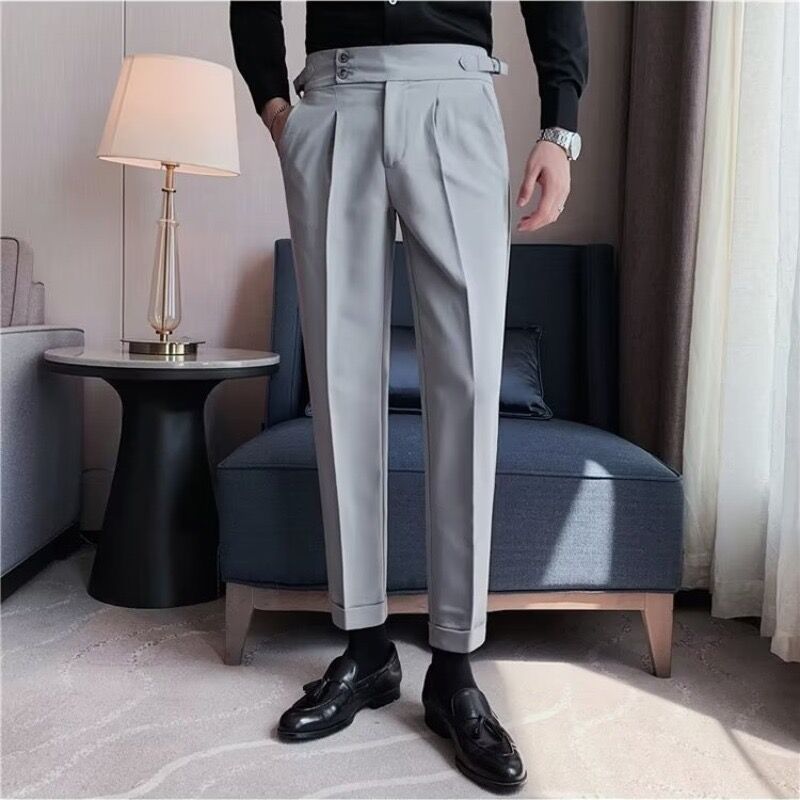British Style Men’s Business Formal Suit Pants Straight Fit Polyester Fiber