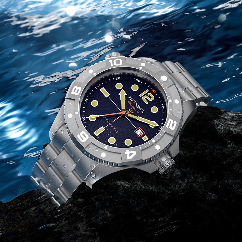 Automatic Mechanical Men's Watch - Silver Steel, Brown/Blue/Black