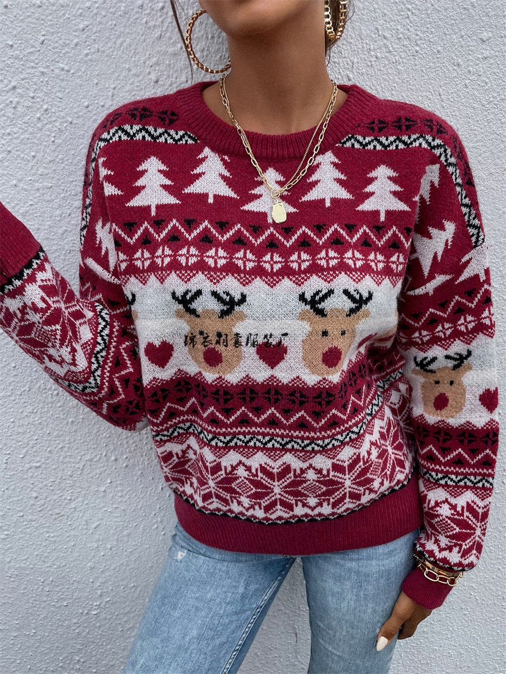 Pull rouge de Noël - Pull tricoté pour les fêtes d'hiver