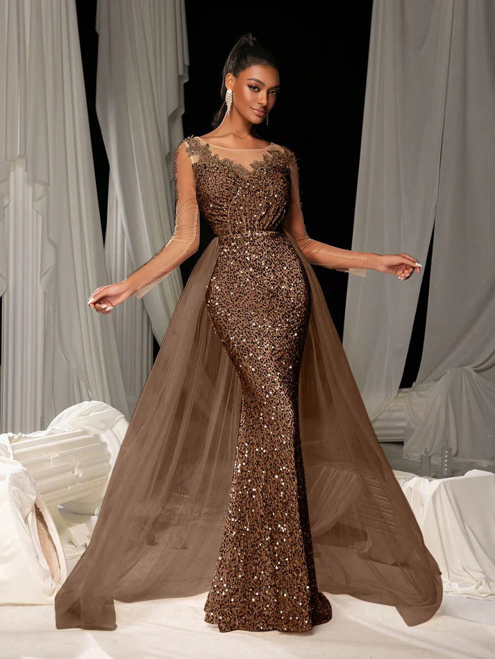 Women's Lace Long Sleeve Dance Party Evening Dress